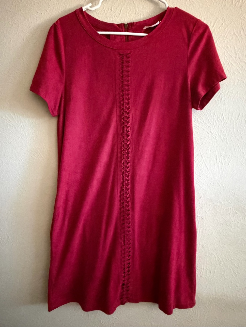 Love Riche Short Sleeve Red Shift Dress with Center Braid